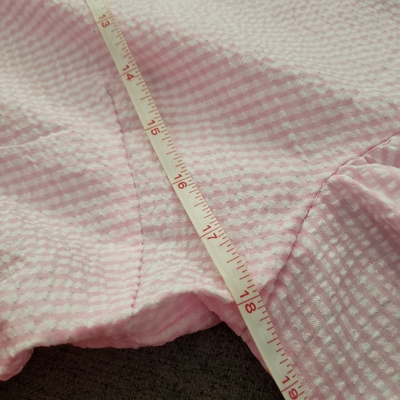 Handmade Size M Pink Gingham Seersucker Puff-Sleeved Tie-Up Top - Picture 4 of 6